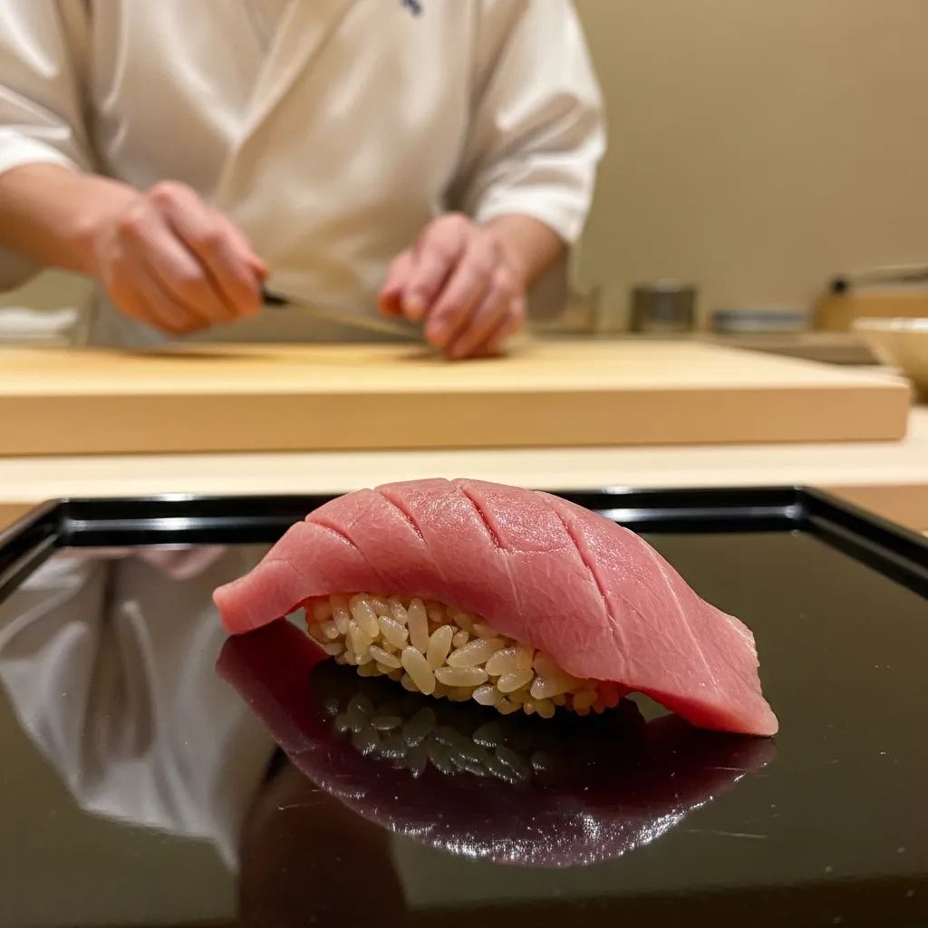 Perfectly formed nigiri sushi at Sukiyabashi Jiro